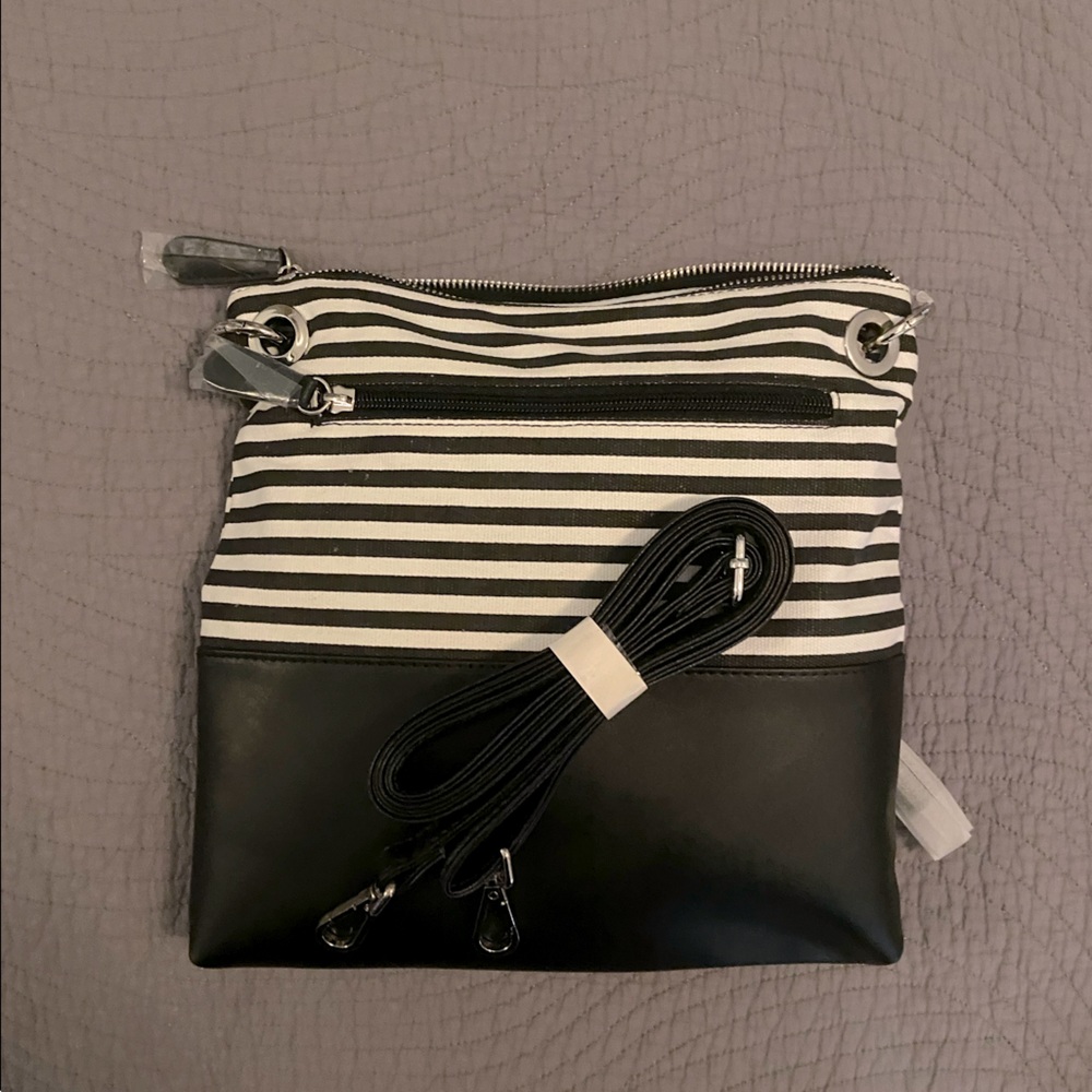 Black/white stipe crossbody purse